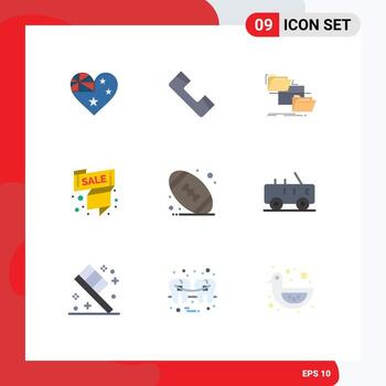 Mobile Interface Flat Color Set of 9 Pictograms of offer sale label folder sale copy Editable Vector Design Elements