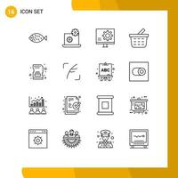 Pack of 16 Modern Outlines Signs and Symbols for Web Print Media such as sd card develop shopping cart basket Editable Vector Design Elements