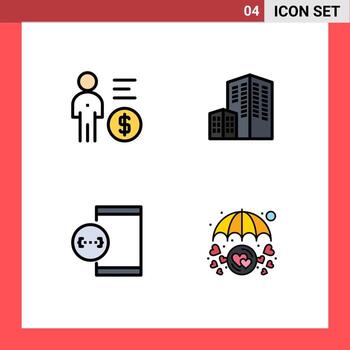 Editable Vector Line Pack of 4 Simple Filledline Flat Colors of business coding money building development Editable Vector Design Elements