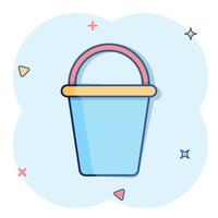 Bucket icon in comic style. Garbage pot cartoon vector illustration on white isolated background. Pail splash effect business concept.