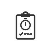 Document witch clock icon in flat style. Checklist survey vector illustration on white isolated background. Fast service business concept.