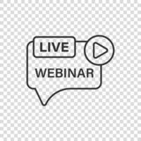 Live webinar icon in flat style. Online training vector illustration on isolated background. Conference stream sign business concept.