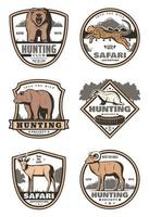 insignias retro del club de caza con animales africanos vector
