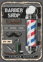 Mustaches beard, razor and barber shop pole vector