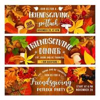 Friendsgiving holiday banners with food vector