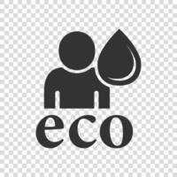 icono de vida saludable de personas en estilo plano. Ilustración de vector de gota de agua sobre fondo blanco aislado. concepto de negocio de signo de ecosistema orgánico.