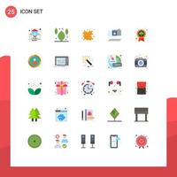 Pack of 25 Modern Flat Colors Signs and Symbols for Web Print Media such as target badge chating saint leaf Editable Vector Design Elements