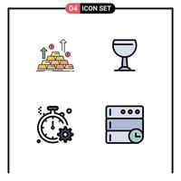Modern Set of 4 Filledline Flat Colors Pictograph of gold clock money drink quick Editable Vector Design Elements