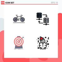 4 User Interface Filledline Flat Color Pack of modern Signs and Symbols of bicycle focus sport server rack target Editable Vector Design Elements