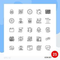 paquete de 25 líneas modernas, signos y símbolos para medios de impresión web, como la interfaz del controlador de teclas, nuevos elementos de diseño vectorial editables vector