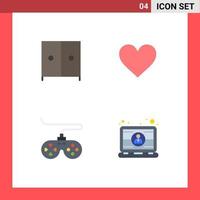 Group of 4 Modern Flat Icons Set for furniture game love like computer Editable Vector Design Elements