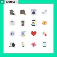 Mobile Interface Flat Color Set of 16 Pictograms of sync link collection connection washing Editable Pack of Creative Vector Design Elements