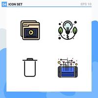 4 User Interface Filledline Flat Color Pack of modern Signs and Symbols of tutorials instagram education energy trash Editable Vector Design Elements