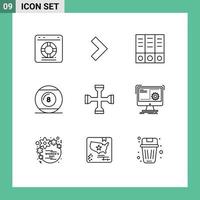 Set of 9 Vector Outlines on Grid for performance sport archive play game Editable Vector Design Elements