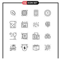 Pictogram Set of 16 Simple Outlines of business research toast mobile bread education Editable Vector Design Elements