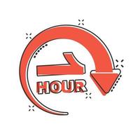 1 hour clock icon in comic style. Timer countdown cartoon vector illustration on isolated background. Time measure splash effect sign business concept.