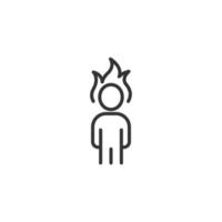 People with flame head icon in flat style. Stress expression vector illustration on white isolated background. Health problem business concept.