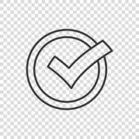 Check mark sign icon in flat style. Confirm button vector illustration on white isolated background. Accepted business concept.