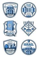 Jewish religion, welcome to Israel badges vector