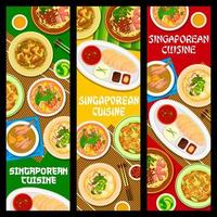 pancartas, platos y comidas de comida de cocina singapurense vector