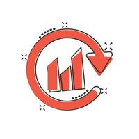 Graph arrow icon in comic style. Financial analytics cartoon vector illustration on white isolated background. Forecast splash effect sign business concept.