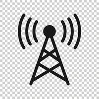 Antenna tower icon in flat style. Broadcasting vector illustration on white isolated background. Wifi business concept.