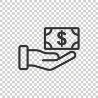 Remuneration icon in flat style. Money in hand vector illustration on white isolated background. Banknote payroll business concept.