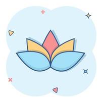 Lotus icon in comic style. Flower leaf cartoon vector illustration on white isolated background. Blossom plant splash effect business concept.