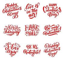 Happy Valentines Day icons with signs or lettering vector