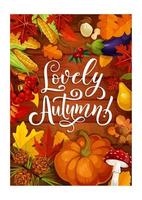 Lovely autumn poster with fall pumpkin and leaf vector