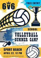 Volleyball match, sport summer beach game poster vector