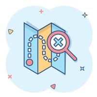 Map pin icon in comic style. GPS navigation cartoon vector illustration on white isolated background. Locate position splash effect business concept.