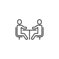 People with table icon in flat style. Teamwork conference vector illustration on white isolated background. Speaker dialog business concept.