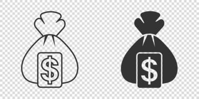 Money bag icon in flat style. Moneybag vector illustration on isolated background. Coin sack sign business concept.
