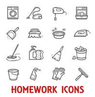 Homework and household thin line vector icons