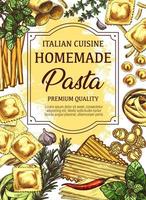 Homemade Italian cuisine pasta sketch poster vector