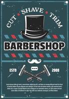 Barbershop barber razor, mustache and retro hat vector