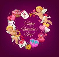 Valentine Day love heart with gifts. Greeting card vector