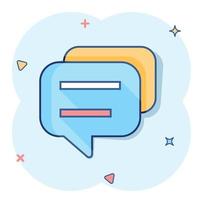 Vector cartoon speech bubble icon in comic style. Discussion dialog sign illustration pictogram. Comment cloud business splash effect concept.