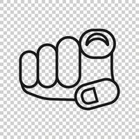 Finger point icon in flat style. Hand gesture vector illustration on white isolated background. You forward business concept.