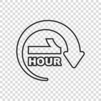 1 hour clock icon in flat style. Timer countdown vector illustration on isolated background. Time measure sign business concept.