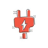 icono de enchufe eléctrico en estilo cómico. Ilustración de vector de dibujos animados de adaptador de corriente sobre fondo blanco aislado. concepto de negocio de signo de efecto de salpicadura de electricista.