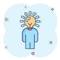 People with bulb icon in comic style. idea cartoon vector collection illustration on white isolated background. Brain mind splash effect business concept.