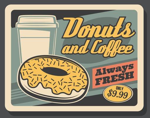 Fast food donut and takeaway cup of coffee