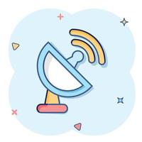 Satellite antenna tower icon in comic style. Broadcasting cartoon vector