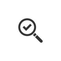 Check mark with magnifying glass icon in flat style. Loupe accept vector illustration on white isolated background. Search checklist business concept.