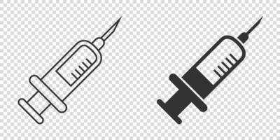 Syringe icon in flat style. Coronavirus vaccine inject vector illustration on isolated background. Covid-19 vaccination sign business concept.