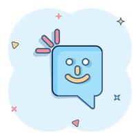 Happy sms icon in comic style. Message speech bubble cartoon vector illustration on white isolated background. Envelope splash effect business concept.