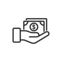 Remuneration icon in flat style. Money in hand vector illustration on white isolated background. Banknote payroll business concept.