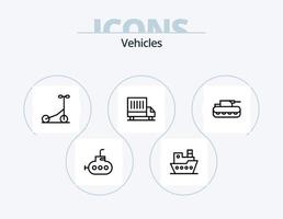 Vehicles Line Icon Pack 5 Icon Design. ship. boat. forklift. tank. military vector